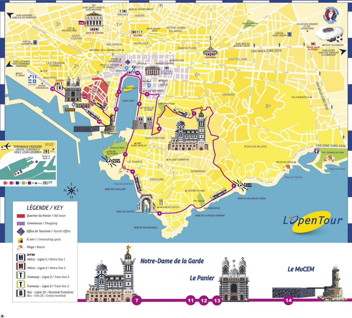 Marsella bus hop on hop off mapa de la ruta