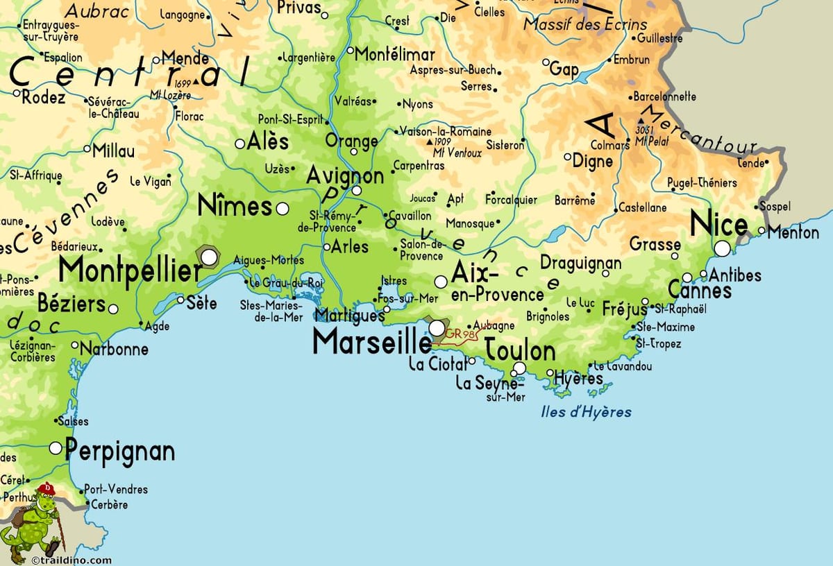 mapa de Marsella y alrededores