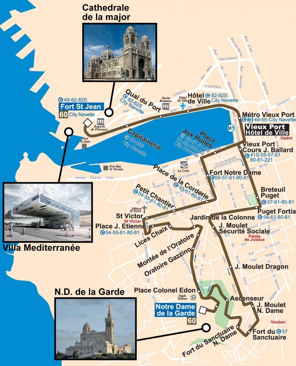 mapa de Marsella autobús 60 mapa