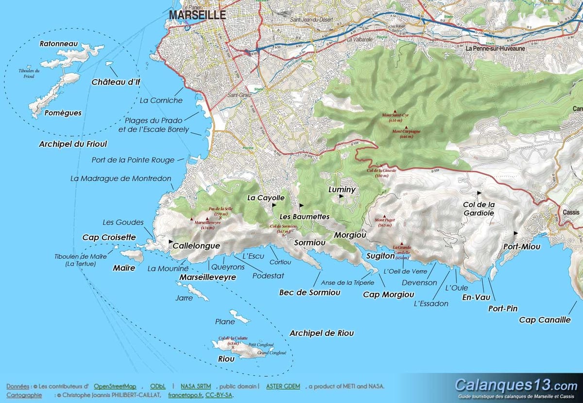mapa geográfico de Marsella