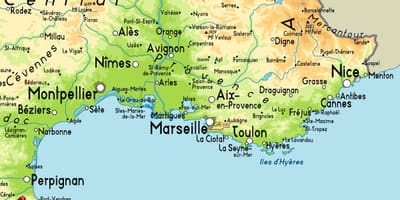 Mapa de Marsella y alrededores