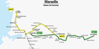 Mapa de Marsella tranvía